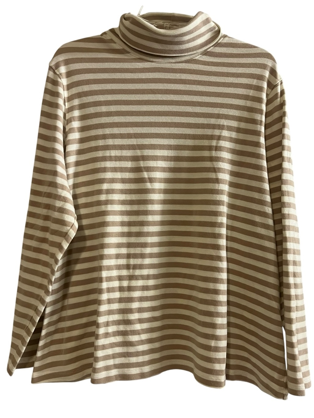 Appleseed's Striped Turtleneck Long Sleeve Top Beige Cream 2X